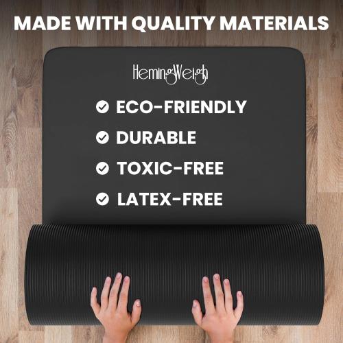 Size Large Color Black HemingWeigh 1 Inch Extra Thick Non Slip Yoga Mat - Exercise Mats for Home Workouts, Black