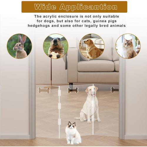Clear Acrylic Dog Gate, 6 Panel 120 W x 24 H, Transparent Freestanding Pet Playpen Indoor, Foldable Pet Fence Barrier for Doorway with Handle/Support Feet