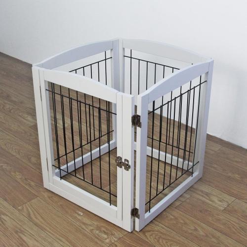 ZJSF White Freestanding Foldable Dog Gate with Door Walk-Through, 4 Panels Tall, 32-Inch H, Iron, Latch