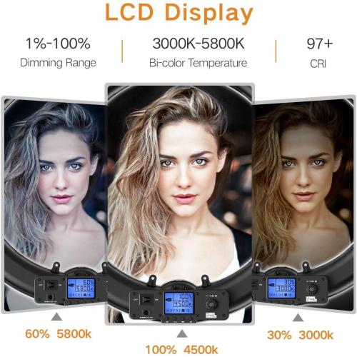 Pixel Ring Light, 19 Bi-Color LCD Display Ring Light with Stand, 55W 3000-5800K CRI≥97 Light Ring for Vlogging Selfie-Portrait Live Stream Video Photography Shooting