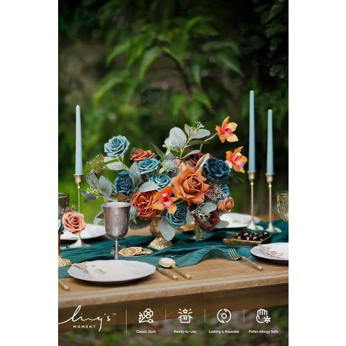Ling's moment Artificial Flowers Wedding Rustic Teal Fall Combo for DIY Wedding Centerpieces Bouquets Combo Decorations