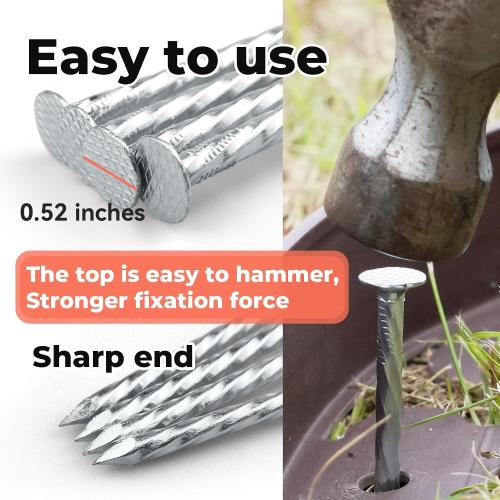 50 Pack Silver 8 Heavy Duty Spiral Landscape Spikes - Solid Galvanized Metal Garden Stakes for Fixing Paver Edging, Weed Barriers, Artificial Turf, Tent and More (50)