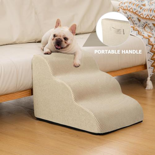 Aodisman Dog Ramp and Stairs for Small Dogs & Cats,3-Step Pet Stairs for Couch Sofa and Chair,Indoor Anti-Slip Dog Stairs for Old Cats and Puppy,Beige