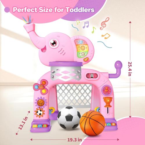 Shemira Toddler Basketball Hoop & Soccer Goal Activity Center Toys with Light & Music,Elephant Toddlers Musical Toys Gift, Baby & Toddlers Christmas Birthday Gift for 1 2 3 Year Old Boys & Girls