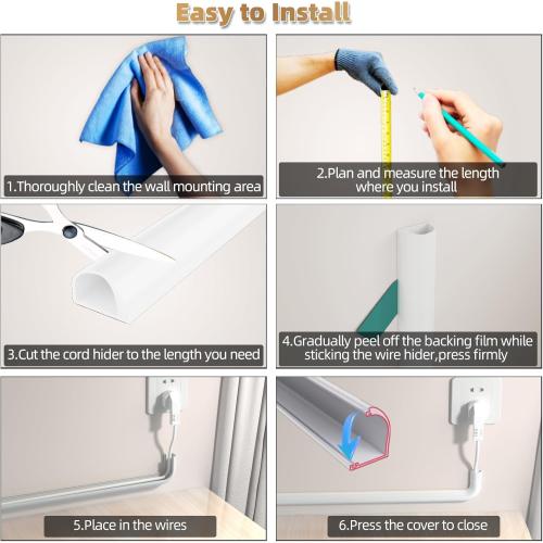 39 Side Open One Cord Hider (<1/4) for Wall Mounted Tv,Extension Flexible Cable Cover to Hide Conceal Cords Along Wall,Wire Raceway Management Cable Concealer Channel,Electric Cord Organizer,White