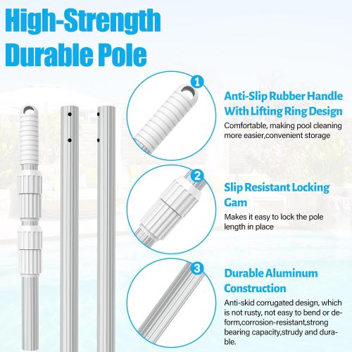 YEECHUN Professional 16.5 Foot Swimming Pool Pole Telescopic Heavy Duty Aluminum, Adjustable Length 6.5 to 16.5 Feet, Universal Pole for Skimmer Net Rake, Hooks, Vacuum Heads and Brushes