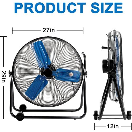 24 Inch High Velocity Industrial Fan 8500 CFM Heavy Duty Outdoor Fan 3-Speed 360 Degree Adjustable Tilt, Metal Floor Fans with Aluminum Blades for Workshop Patio Commercial Factory Garage - UL Listed