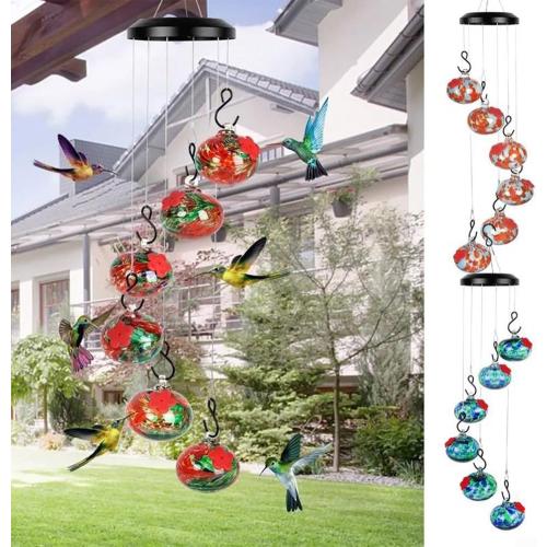 Garden Wind Chime Hummingbird Feeder - Leak-Proof Outdoor Hanging Decor Metal Nectar Dispenser 65cm Weather Resistant(Blue)
