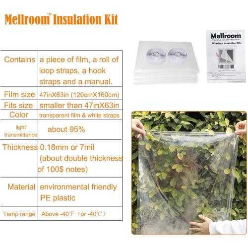 Adjustable Window Insulation Kit 47inX63in(120X160cm) for Winter Keep Cold Out,cuttable Transparent Film 180㎛ Thickness,Easy to Open for Ventilation,Reusable Plastic Window wrap