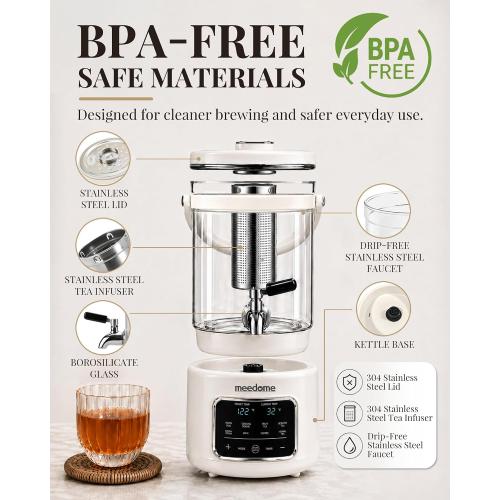 3L Electric Kettle & Beverage Dispenser with Infuser, Spigot - All-in-One Health Pot for Iced Tea/Coffee, Temperature Control, Glass Pitcher - Home & Office Use