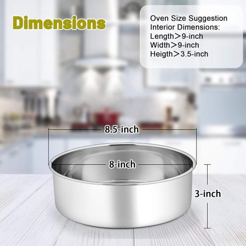 P&P CHEF 8 Inch Cake Pans Set, Round Baking Pan Stainless Steel Layer Birthday Wedding Cake Oven Pans, Non Toxic & Heavy Duty, Deep Side & Mirror Finish, Dishwasher Safe, (2Pcs)