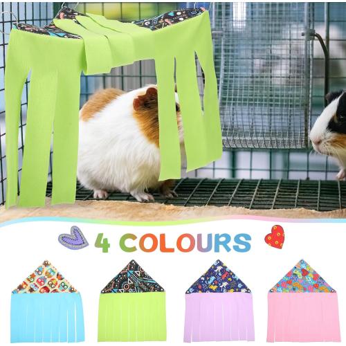 Geetery 4 Pcs Guinea Pig Hideout Small Animal Corner Fleece Hideaway Cute Ferret Hammock Cage Decor Accessories for Hamster Hedgehog Small Bunny Small Pets, 4 Styles