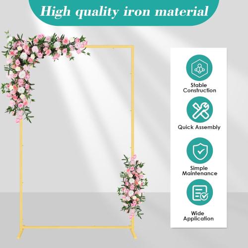 Size 6.6*6.6 Color Gold Wedding fashion arch background metal frame, (3.9, 5.2, 6.6 feet) suitable for background decoration frames such as weddings, birthdays, parties, baby showers, and photography (gold, 6.6*6.6)