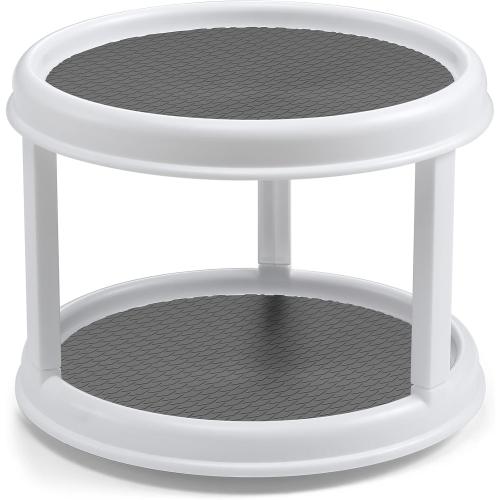 2 Tier 10 Turntable Lazy Susan Spice Organizer - Rotating Seasoning Rack for Pantry Cabinet Kitchen Countertop, Table Top Organizing - Multiuse Two Tier Rotating Organization Rack Spinner