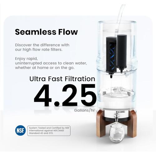 2.25 G | Gravity Water Filter | NSF Certified | AISI 304 Stainless Steel Countertop Water Filter | 2 Carbon Filters | Steel Spigot | Manual Install | No Electricity or Plumbing Required | Portable