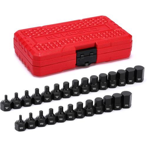 CASOMAN 27-Piece 3/8 Drive Low Profile Impact Hex Bit Socket Set, S2 Steel Allen Bit Socket Set, SAE & Metric, Includes Storage Case