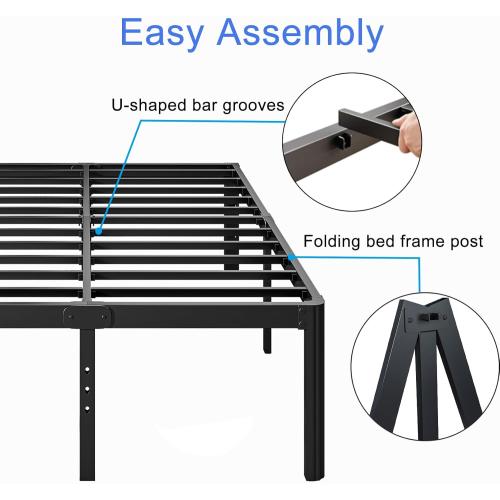 18 Inch High Platform California King Bed Frames No Box Spring Needed, Metal Cal King Bed Frame, Noise Free, Easy Assembly, Heavy Duty, Black