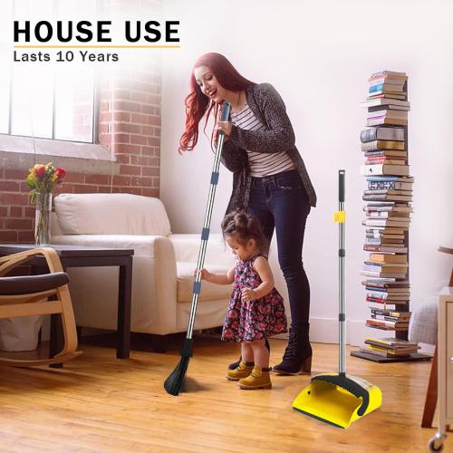 2 Pack is More economical，Brooms with Dustpan Combo Set，with 52 Long Handle, Dustpan Teeth with self-Cleaning Function, Indoor and Outdoor Sweeping, Perfect for Home Office (Large/Yellow /2-Pack)