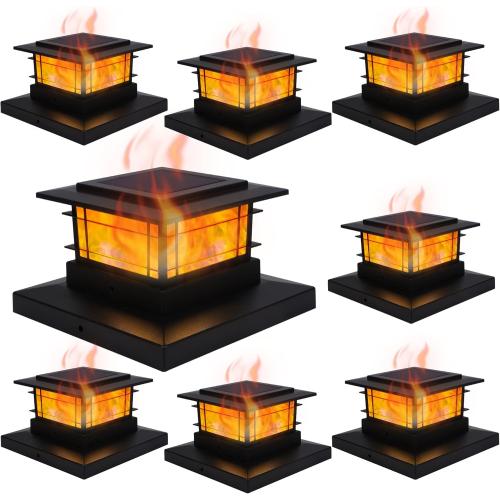 Dynaming 5 Pack Solar Post Cap Lights Outdoor with Flickering Flame Light, Fence Post Solar Lights Fit for 4x4 5x5 6x6 Vinyl/Wooden Posts, High Brightness SMD LED Lighting Decor for Garden Deck Patio