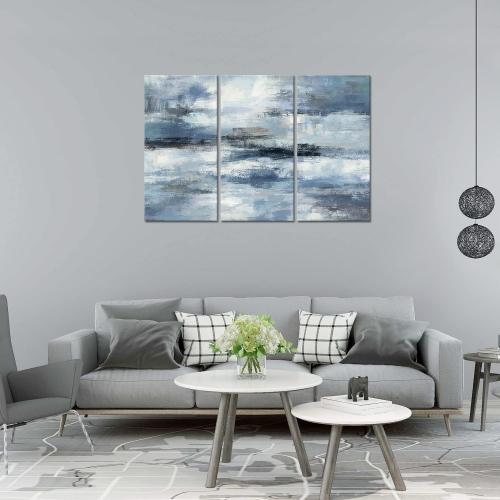 Size 16inch x32inch Set of 3 Color Blue Abstract Wall Art-Grey Abstract Picture 3 Piece Living Room Office Canvas Wall Art Print Wall Painting Modern Artwork for Home Bedroom Wall Decor