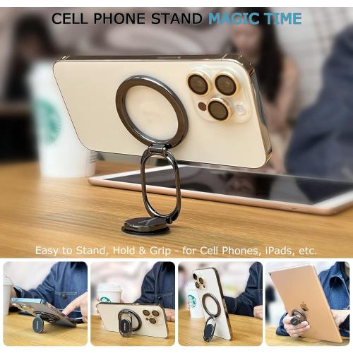 Doflyesky Magnetic Phone Ring Holder for iPhone, Double Adjustable Gym Phone Grip Holder and Stand Removable for Magsafe Case, iPhone 17/16/15/Pro Max Plus SE