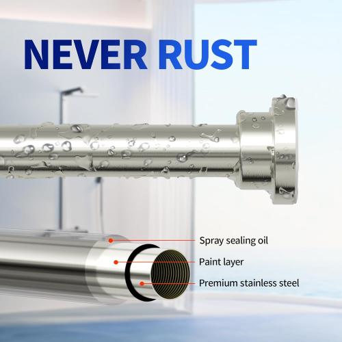 Shower Curtain Rod, 1 Diameter Heavy Duty Tension Shower Rod, Non Slip Adjustable 28-74 inch No Drill Shower Curtain Rods Spring Tension For Bathroom, Shower Stall, No Rust, Brushed Nickel