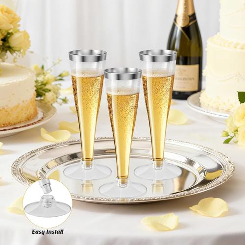 Champagne Flutes Plastic Wine Glasses Disposable 4.5 OZ, 20 Pack Sliver Rim Mimosa Glasses for 2026 Engagement Wedding Birthday Back-to-School Party Supplies, Bulk Cocktail Toasting Cups
