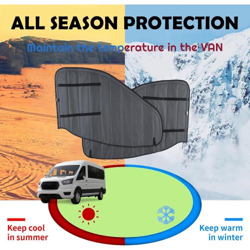 Magnetic Insulated Front Door Window Covers (Pair) for 2015-2026 Ford Transit Medium and High Roof Vans, Blackout Privacy Sun Shades for Stealth Camping – Dark Gray