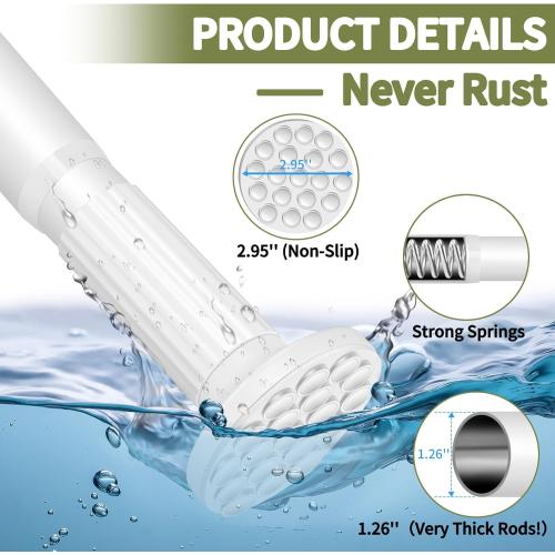 White Shower Curtain Rod 51-86 Inch, Adjustable Tension Rod No Drilling for Window or Bathroom Closet, Outdoor Curtain Rod for Patio, Easy to Install, Never Rust, Rod Diameter 1.26 Inches-White