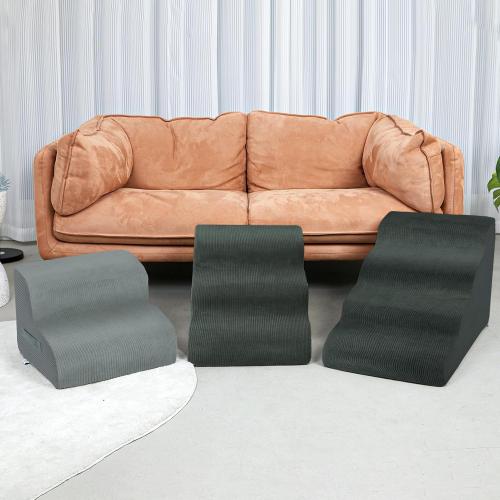 Dark Grey 4 Step Dog Stairs Steps for High Bed, 4 Steps Pet Steps for Small Dogs Non-Slip Removable Washable Cover Ramp for Indoor Outdoor Car Couch Sofa