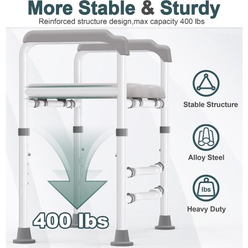 Toilet Seat Risers for Seniors, Adjustable Raised Toilet Seat with Handles, Padded Seat Toilet Seat Riser for Elderly, Heavy Duty, Handicapped 400lb, Fit Any Toilet