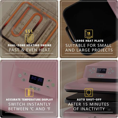 HTVRONT Auto Heat Press Machine for T Shirts - 15x15 Intelligent Press Machine with Auto Release - Auto-Off & Heats Up Fast, Smart Heat Press for HTV, Sublimation, Heat Transfer Projects