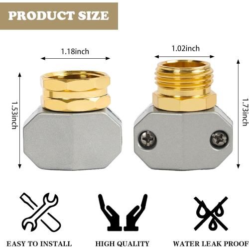 Hourleey Garden Hose Repair Kit, 2 Sets Aluminum Alloy Garden Hose End Mender, Male and Female Water Hose Repair Fittings, Fit 5/8 and 3/4 Connector, with 4 Extra Hose Washers