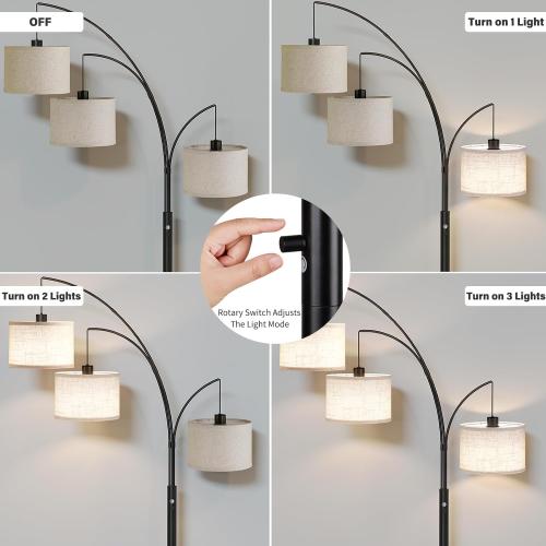 SUNMORY 3 Lights Floor Lamp for Living Room, 78 Tall Standing Lamp with Hanging Drum Shade, Modern Arc Floor Lamps with Heavy Base, Mid Century Arched Tree Floor Lamp for Bedroom, Office, Corner