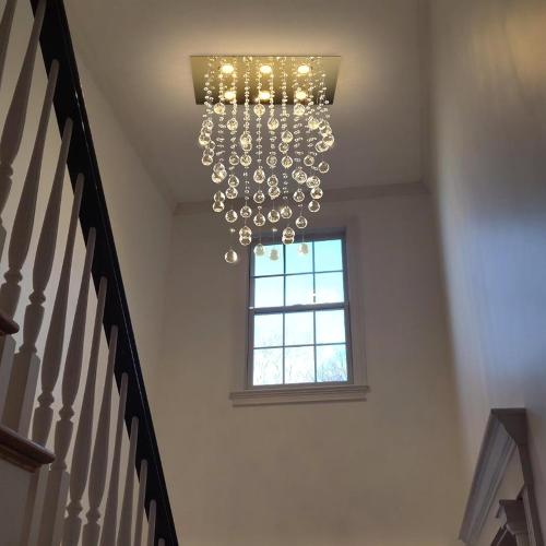 Glam Crystal Chandelier with Bulb Rain Drop Pendants Ceiling Light LED Lighting Rectangular Dining Room Light Fixture for Kitchen Island Dimmable LED Light