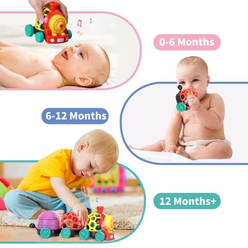 MOONTOY Toddler Train Toys for 1 Year Old Boy Birthday Gift Easter Basket Stuffers, Musical Push Go Baby Car Toys for Toddlers 1-3 0-2, Baby Boy Toys 6-12 Month, Infant Rattle 5 6 7 8 9 10 11 12 Month