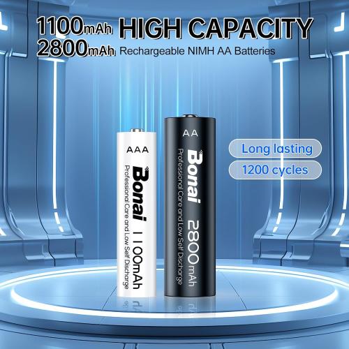 BONAI Rechargeable AA Batteries 8 Pack and Rechargeable AAA Batteries 8 Pack with 16 Slot Charger Kit, Smart NIMH AA AAA Charger Intelligent Detection