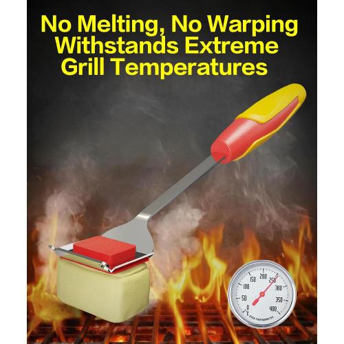 Grill Brush for BBQ, Heavy Duty Stainless Steel Grill Cleaner with 8 Wooden Handle & Scraper, Heat-Resistant Bristles for Gas, Charcoal Grills, Griddles, Oven, Camping Accessories (Red)