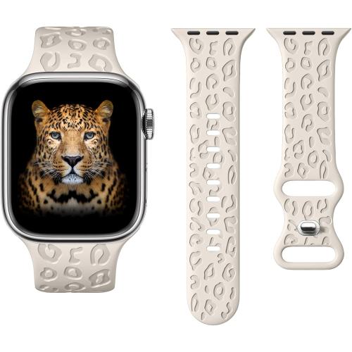 2Pack Leopard Engraved Bands Compatible with Apple Watch Band 41mm 40mm 38mm 49mm 46mm 45mm 44mm 42mm Women, Silicone Cheetah Sport Strap for iWatch Series SE 10 9 8 7 6 5 4 3 2 1,Ultra