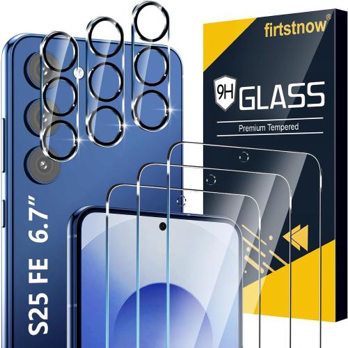 firtstnow 3 Pack for Samsung Galaxy S25 FE Screen Protector Tempered Glass   3 Pack Camera Lens Protector, Military Grade Shatterproof, 9H Hardness, Fingerprint Unlock, Case Friendly 6.7 Inch