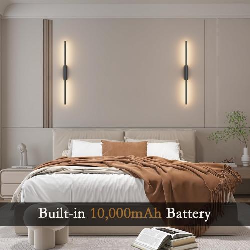 23.6In Battery Operated Wall Sconces Set of Two,10000mAh Rechargeable Sconce 3 Colors Dimmable Wireless Sconces for Living Room