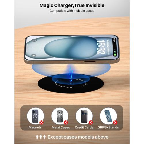 KPON Invisible Wireless Charger, 40MM(1.57) Wireless Charging Desk Mat Mouse Pad, Hidden Charging Station for iPhone 16/15/14/13/12/Samsung/Google Pixel/LG/Wireless Phones(Adapter Included)
