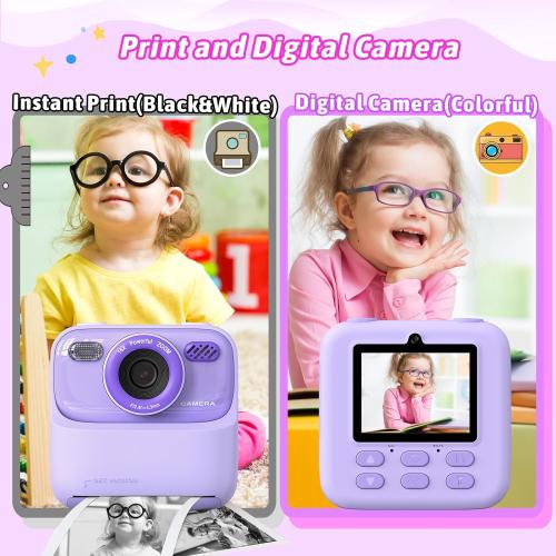 Kids Instant Digital Cameras for Boys and Girls, 1080P HD Dual-Lens Selfie Digital Camera with Print Paper & 32G Card, Christmas Birthday Gifts Toys for Toddler and Teenagers Age 3-16 Years Old