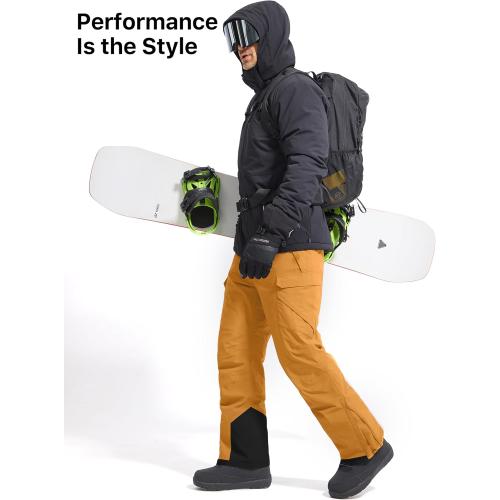 FREE SOLDIER Men's Waterproof Snow Insulated Pants Winter Skiing Snowboarding Pants with Zipper Pockets medium
