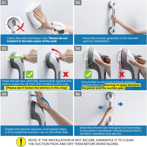 Shower Grab Bars,Shower Handles for Elderly Suction,16.8,Grey | stable safety grip for seniors,elderly,bathtubs&toilet,heavy duty drill-free waterproof removable,handrails,easy install
