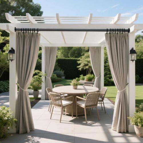 Tension Curtain Rod 51-148In (4.25-12Ft), Outdoor Curtain Rod No Drilling for Patio Window, Adjustable Spring Shower Curtain Rod for Bathroom, Never Rust, Tool-Free, Rod Diameter 1.26 In, Black