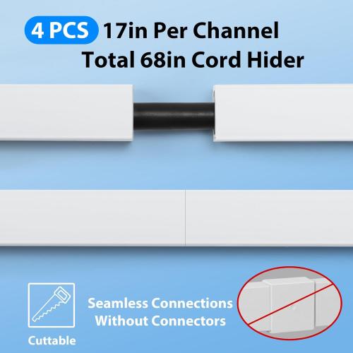 ZhiYo Cord Hider Wall for One Cord, 68in Cord Covers for Wires on Wall, Easy Install Cable Cover Wall, Cable Raceway White Hide Cords, Cable Hider Cord Management Wall, 4X L17in W0.6in H0.4in