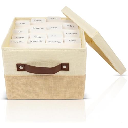 Greeting Card Organizer Box with 15 Dividers | Holds 150  and Collapses When not in Use | Stylish Greeting Card Storage Box Organizer