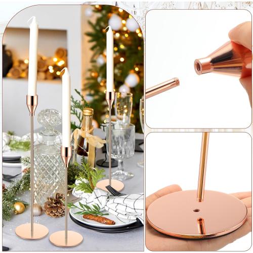 Set of 18 Tall Candlestick Holders Thin Metal Taper Candle Holders for Table Centerpiece Modern Decorative Pillar Candle Sticks Stand for Home Wedding Christmas Decoration(Rose Gold)