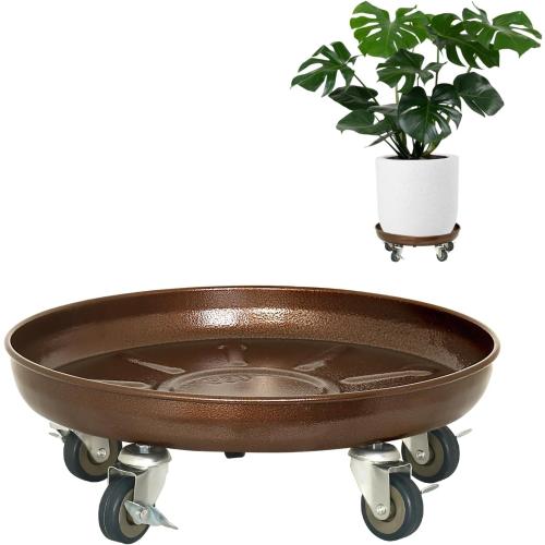 Plant Saucer 14 Rolling Plant Caddy Rolling Plant Stand with Wheels – Heavy Duty Metal, Locking, Sturdy, Rust-Resistant Finish, and Easy to Move, 390 lb Capacity